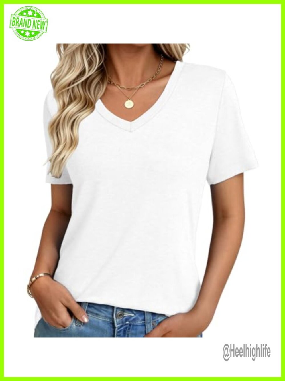 Womens V Neck Short Sleeve T Shirt Loose Fit Casual Summer Basic Tee